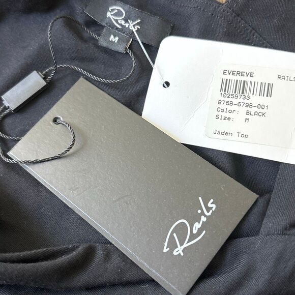 NWT Rails Jaden black asymmetrical top shirt Sz M ruched offset V neck - Picture 5 of 6